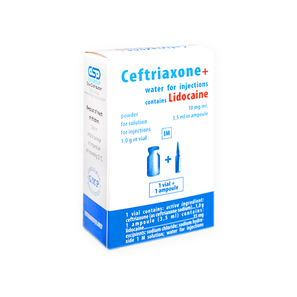 Ceftriaxone+Lidocain 1g+10mg 1 Vial(IM)